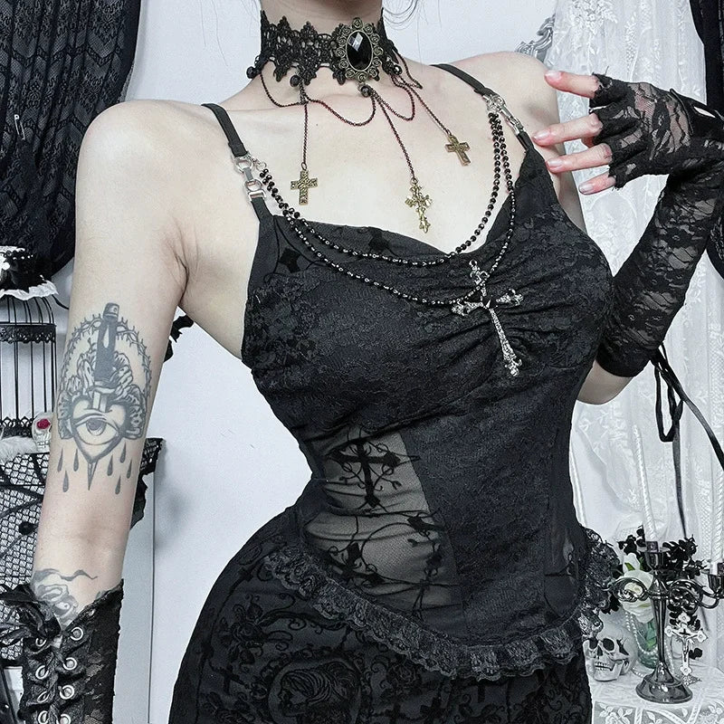 Women's Gothic Lace Polyester Blend Camisole with Decorative Trim and Multiple Styles