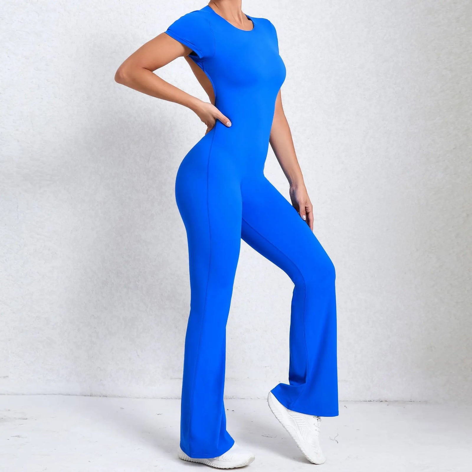 Women's Long Sleeve Nylon Blend Workout Jumpsuit with Open Back