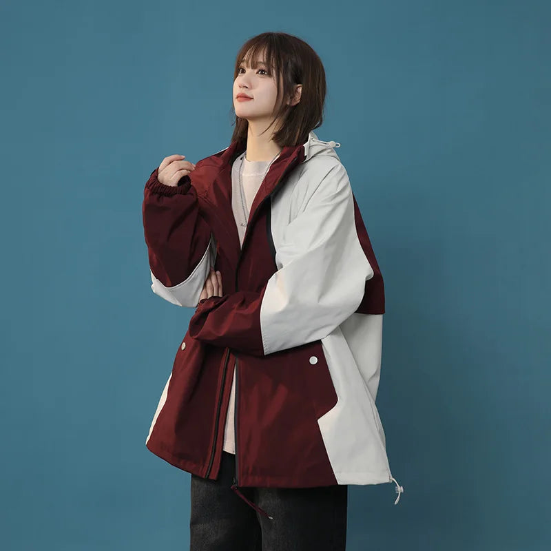 Collared Long Sleeve Loose Fit Casual Streetwear Bomber Jacket