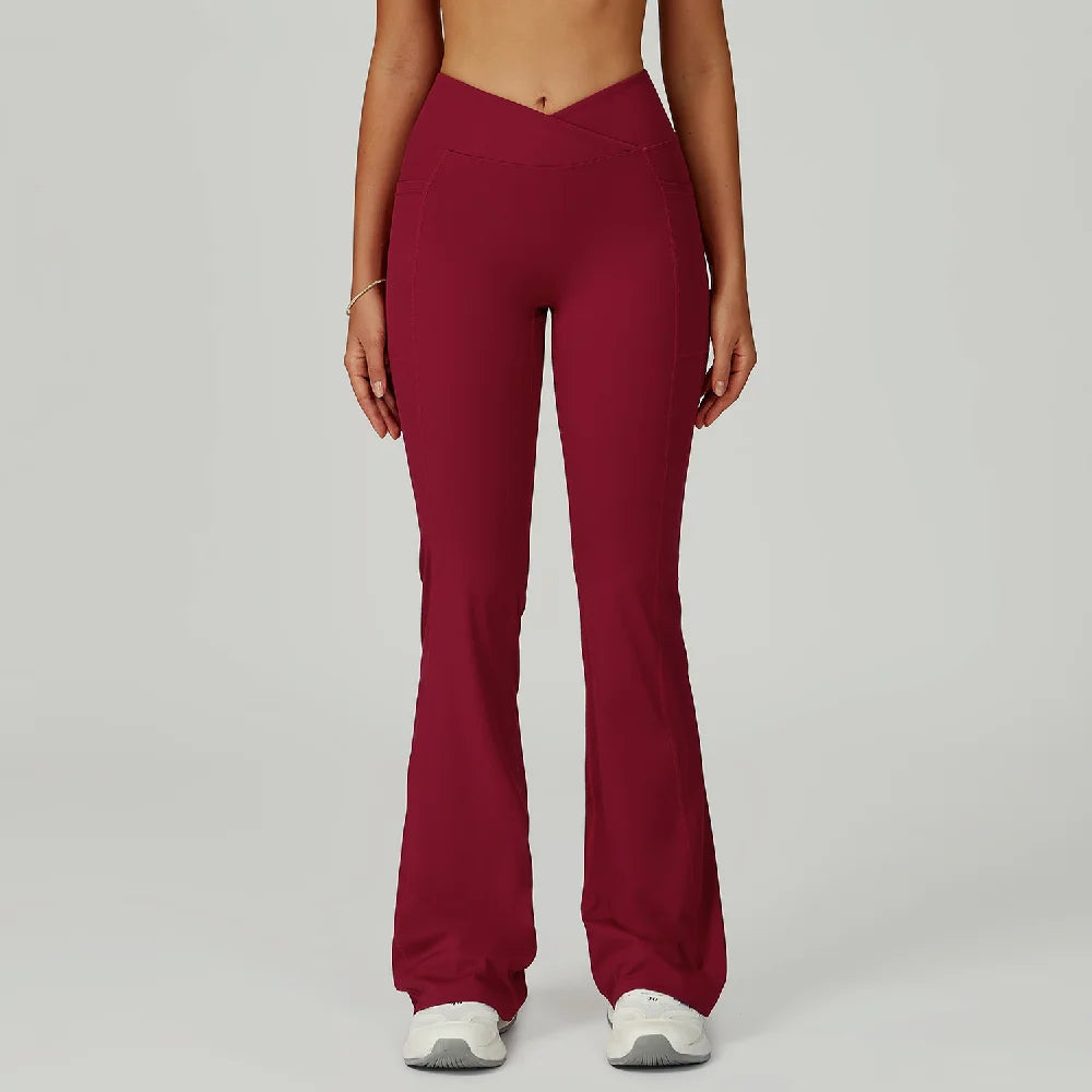 Women's High V Waist Flared Workout Pants with Side Pockets