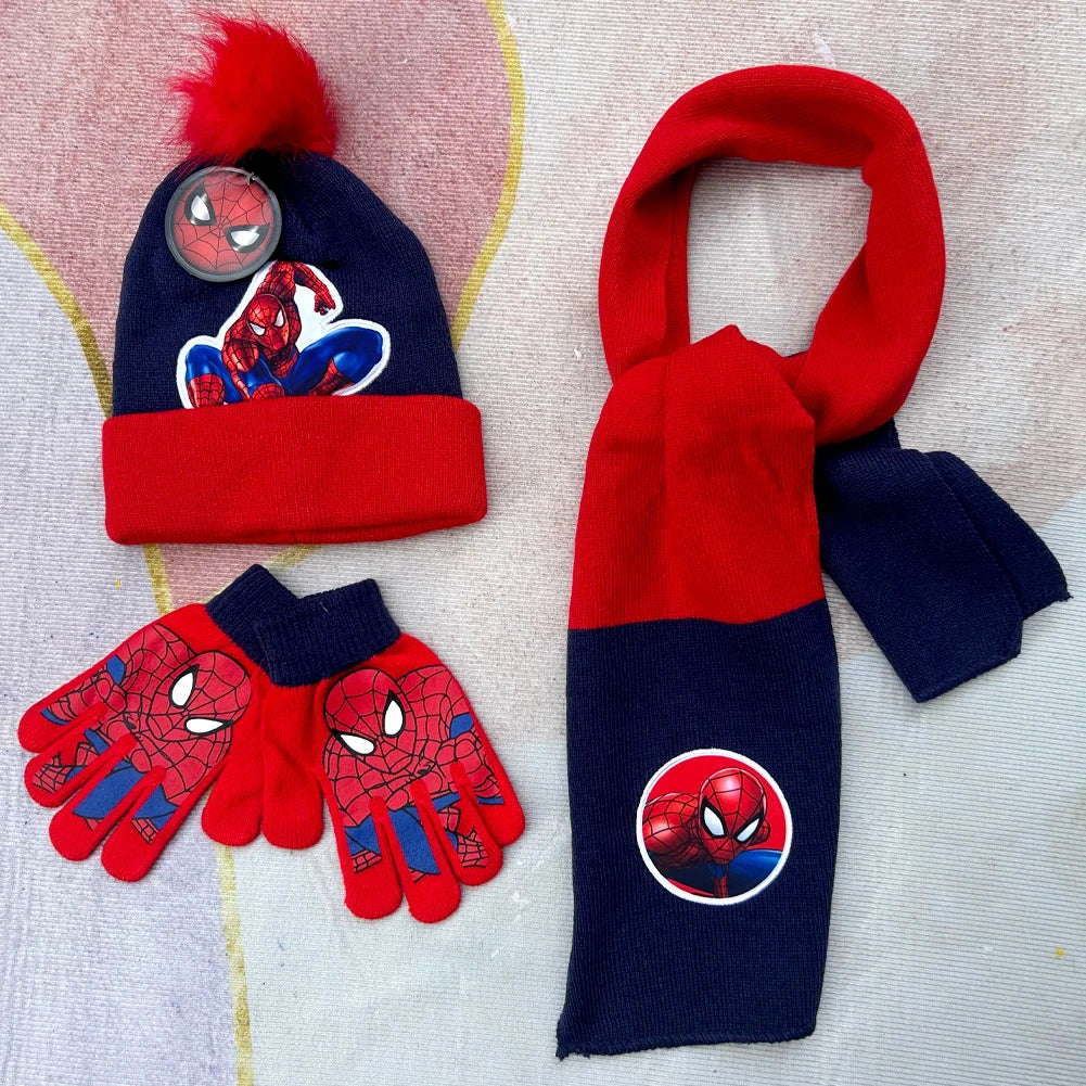 Spider-Man Knitted Hat Scarf and Gloves Set with Cartoon Style Options