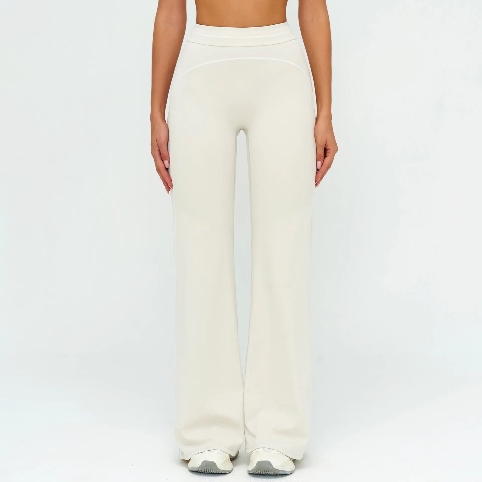 Women's High Waist Flared Workout Pants with Curved Contrast Seam Details
