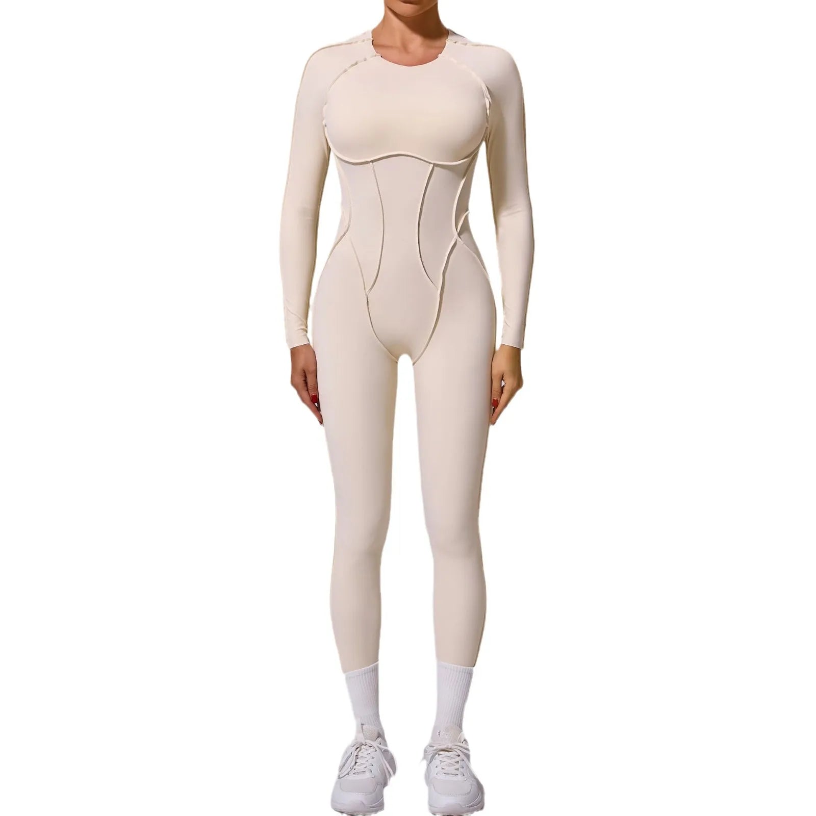 Women's Long Sleeve Nylon Blend Workout Jumpsuit with Back Cutout