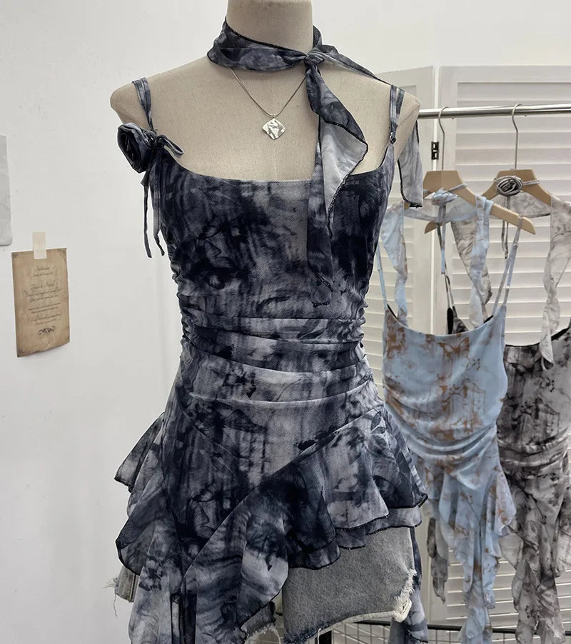Women's Ruffled Polyester Camisole with Lace Trim and Asymmetric Style Options