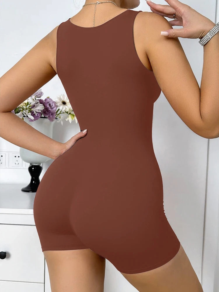 Women's Square Neck Sleeveless Romper with Wide Straps and Fitted Shorts