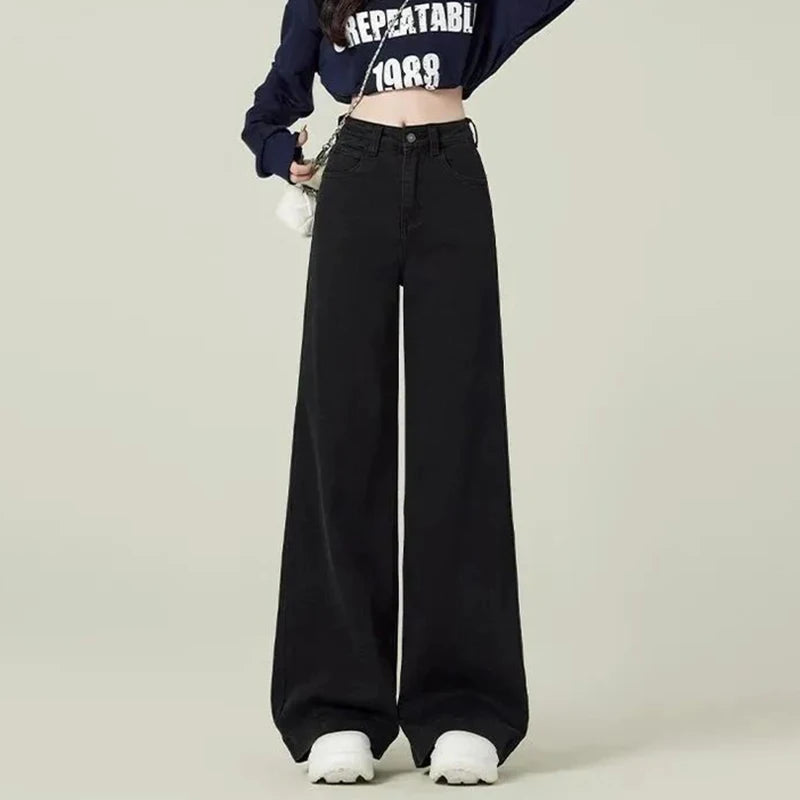 Women's Dark High Waist Wide Leg Denim Jeans