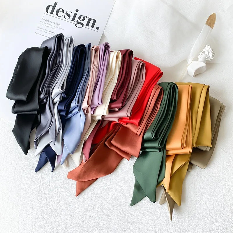 Solid Long Narrow Ribbon Scarf with Pointed Ends
