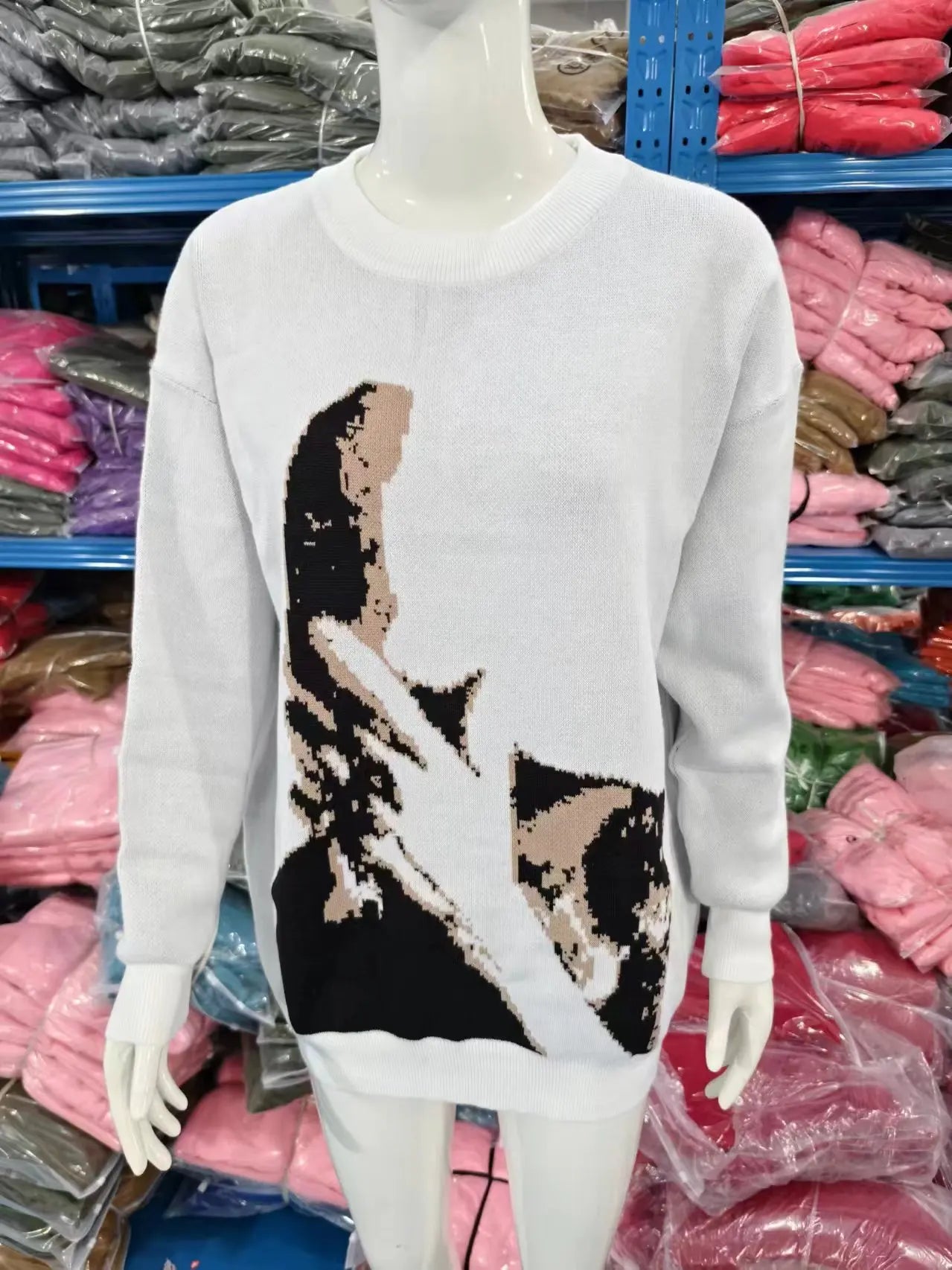 Women's Abstract Graphic Crew Neck Sweater Casual Knit Layer