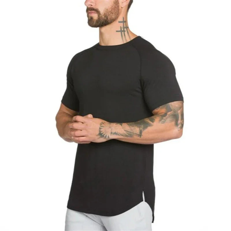 Plain Curved Hem Short Sleeve T-shirt For Sports Outfits