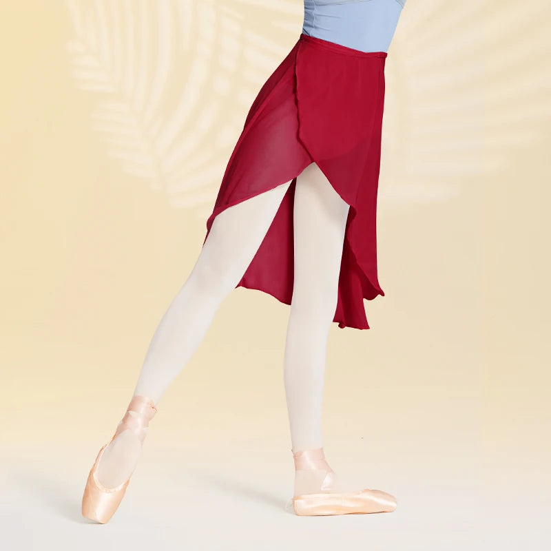 Women's Long Chiffon Ballet Wrap Skirt with Adjustable Buckle Waist