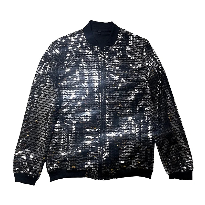 Metallic Finish Long Sleeve Front Zip Casual Bomber Jacket