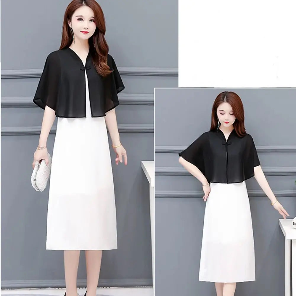 Short Clasp Front Chiffon Cape for Layering over Outfits