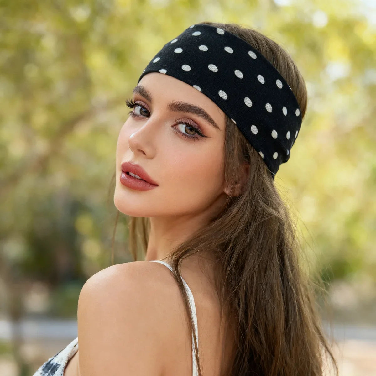 Polka Dot and Button Style Fabric Headband for Hair Styling