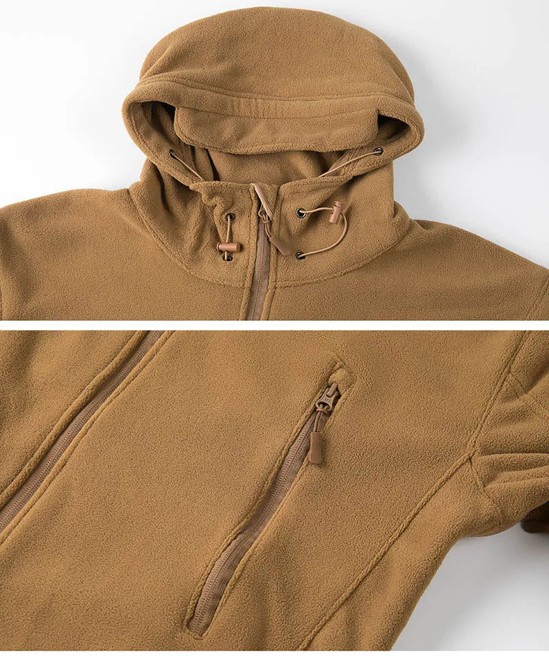 Winter Tactical Fleece Hoodie Jacket Men Warm Outdoor Sport Hooded Coat Multi-Pocket Casual Full Zip Hiking Jacket
