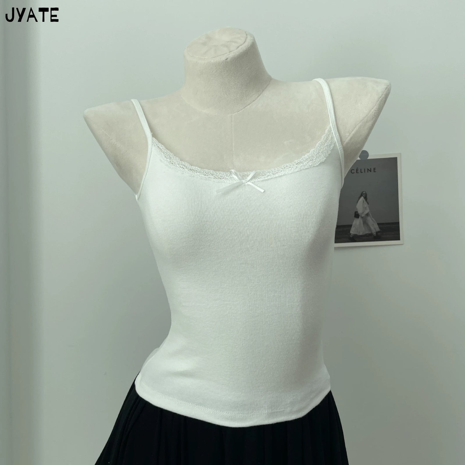 Women's Lace Trim Cotton Blend Camisole with Bow and Mixed Pattern Options