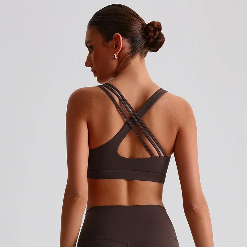 Women's Scoop Neck Multi Strap Cross Back Sports Bra