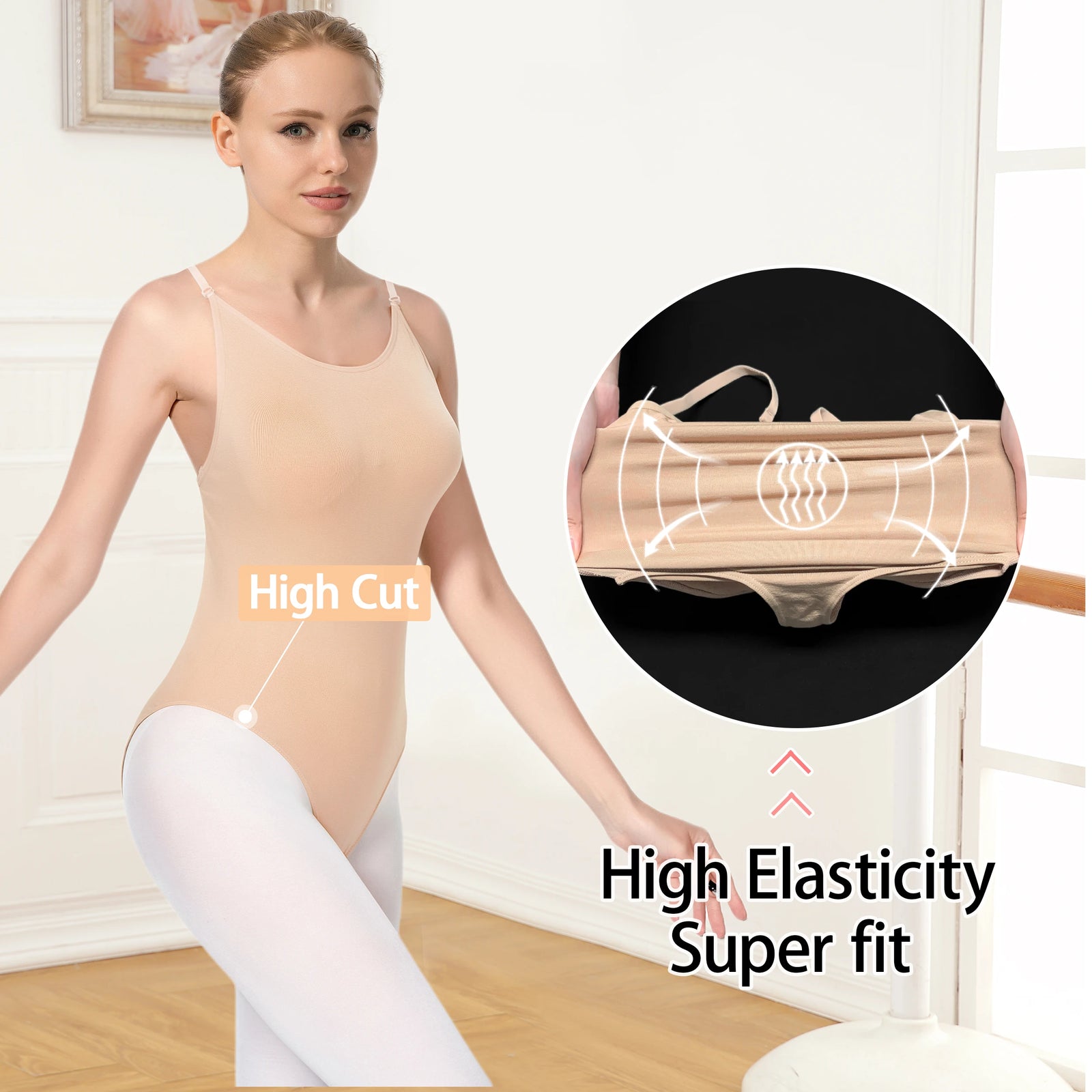 Camisole Ballet Undergarment Leotard with Thin Straps and Low Back