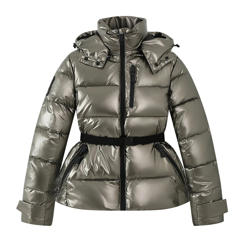 Women's Belted Hooded Quilted Jacket for Layered Outfits