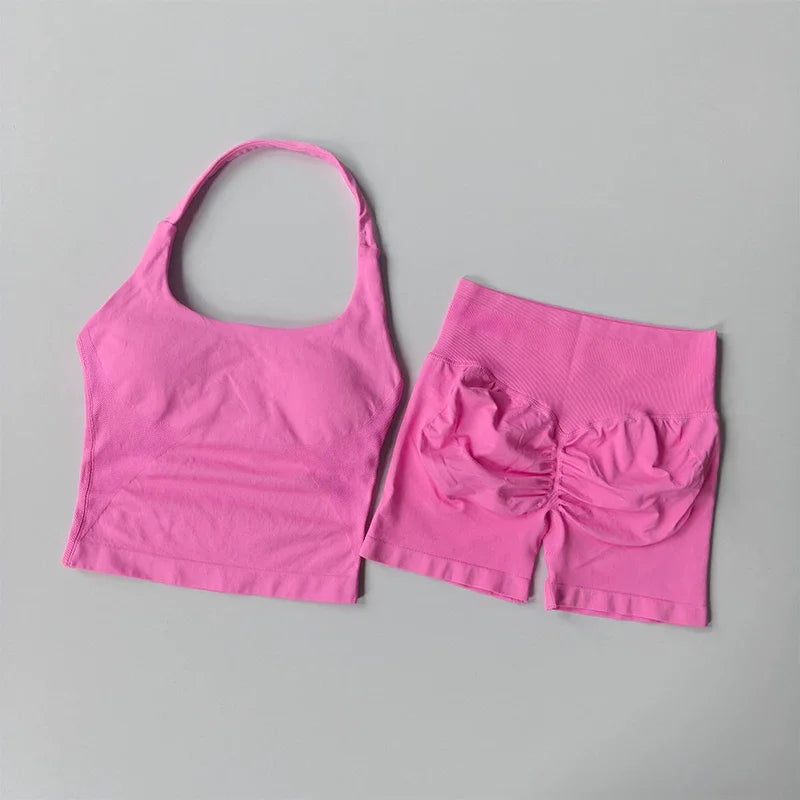 Women's Halter Tank And Shorts Yoga Set For Workout Outfits