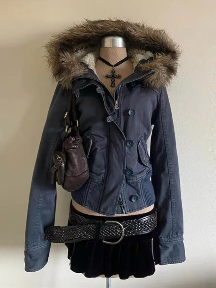 Faux-Fur-Trim Cropped Zip-Front Jacket