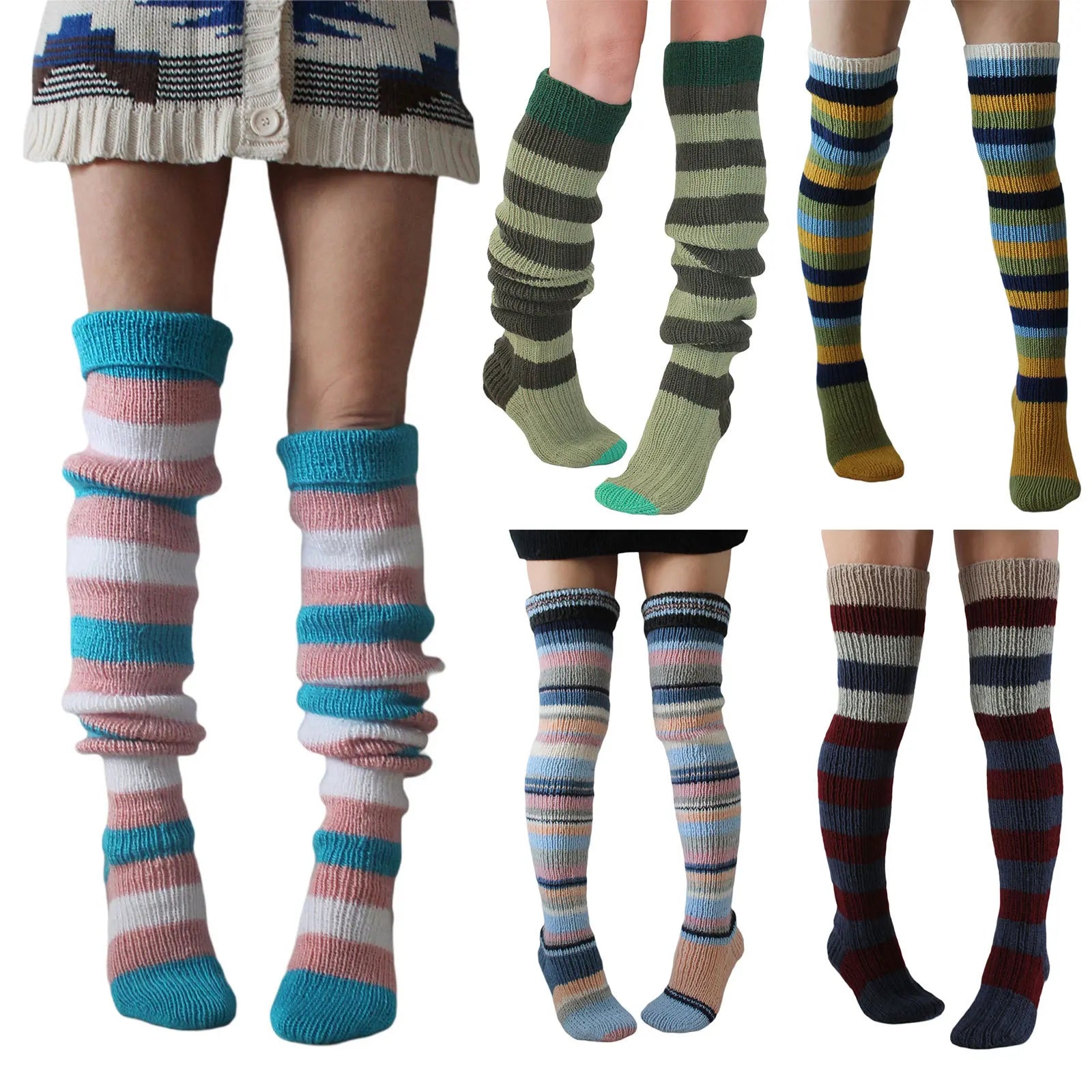 Multicolor Striped Knit Socks with Long Footed Shape