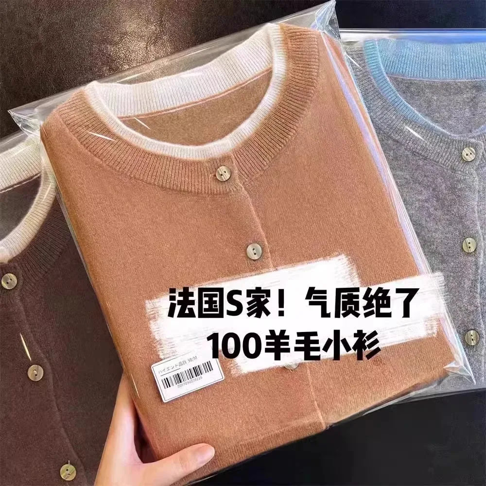 Fake two 100% pure cashmere sweater cardigan dark grey high-grade wool knit coat top