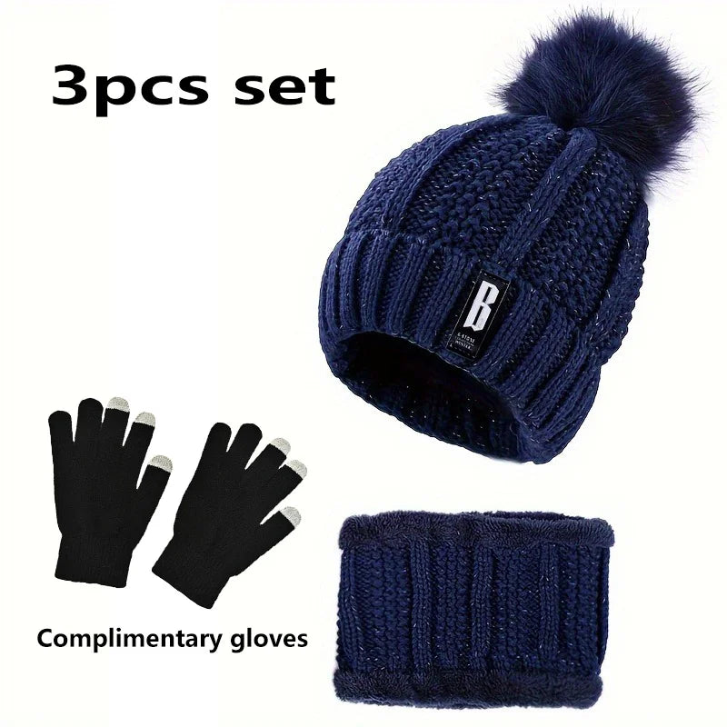 Winter Hat Scarf and Gloves Set with Two or Three-Piece Options