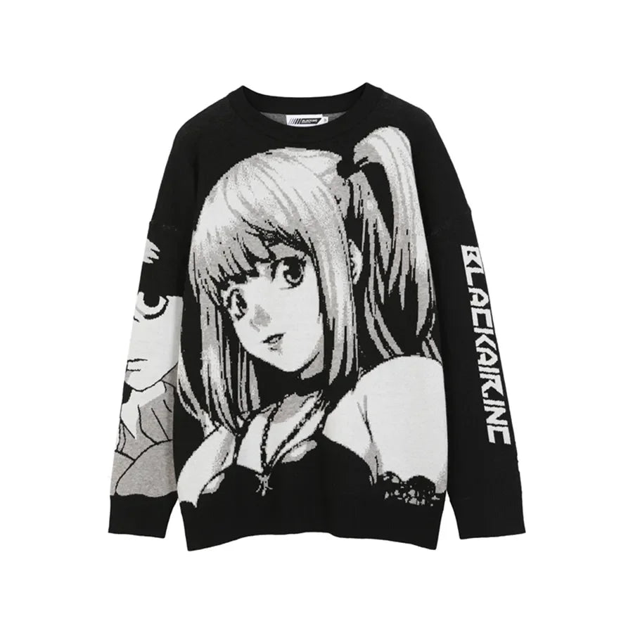 Women's Anime Graphic Oversized Crew Neck Sweater Casual Knit Layer
