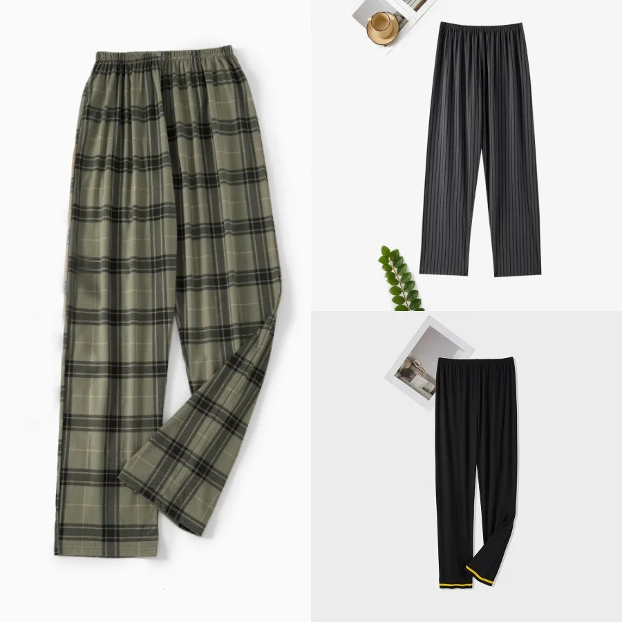 Men's Printed Elastic Waist Long Pajama Pants with Style Options