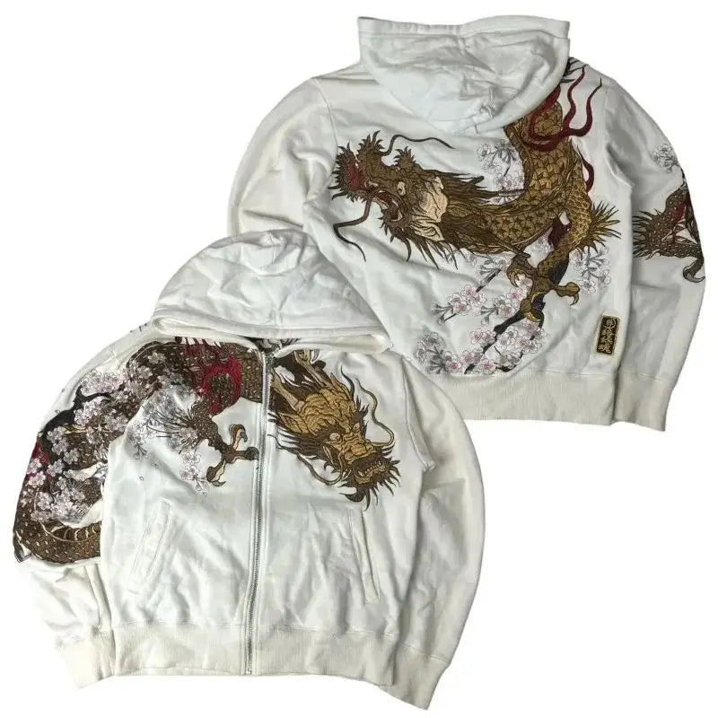 Abstract-Print Loose-Fit Long-Sleeve Zip-Front Hoodie