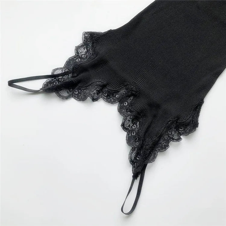 Women's Lace Trim Camisole with Spaghetti Straps and Knitted Construction