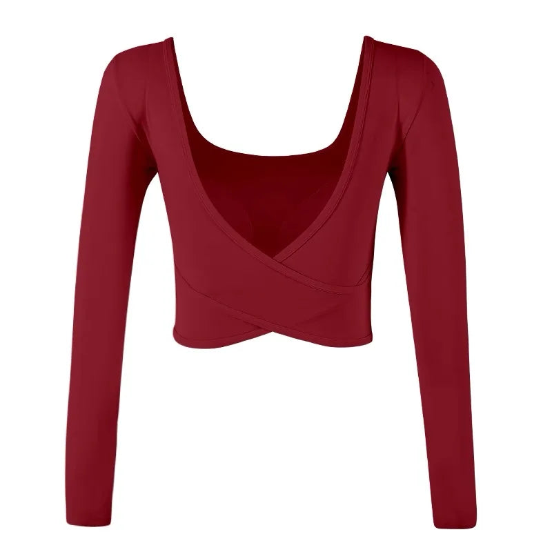 Women's Open Cross Back Long Sleeve Crop Top