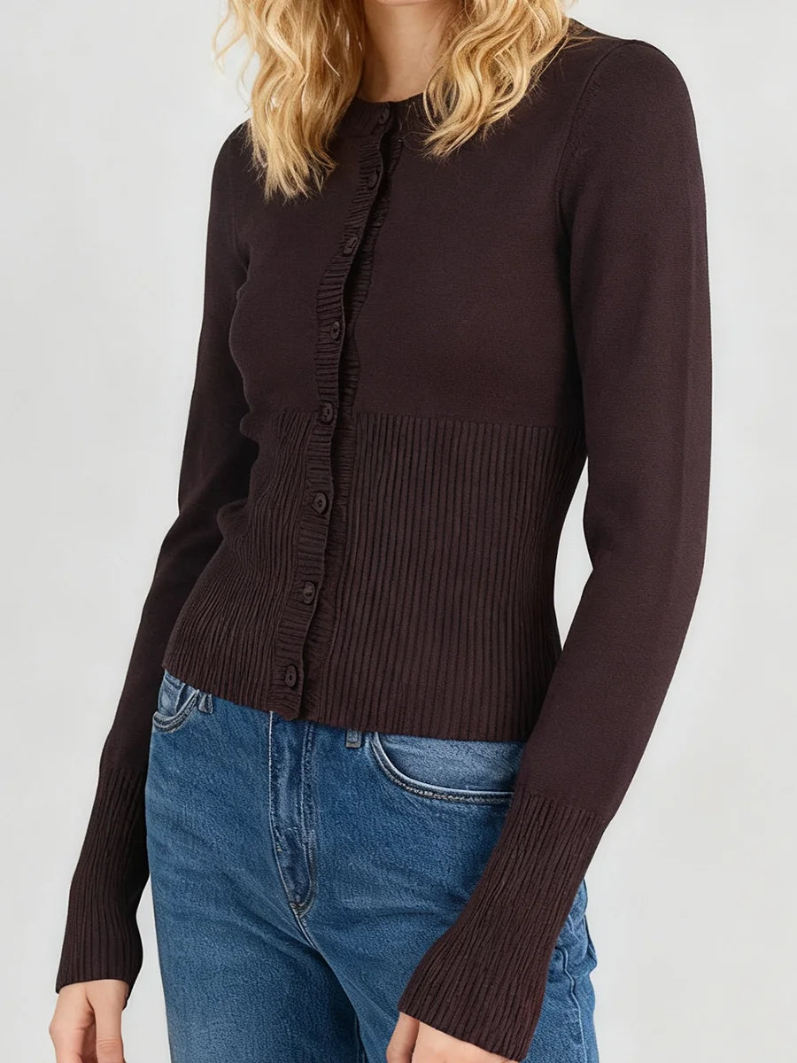 Women's Crew Neck Button Front Cardigan Casual Knit Layer