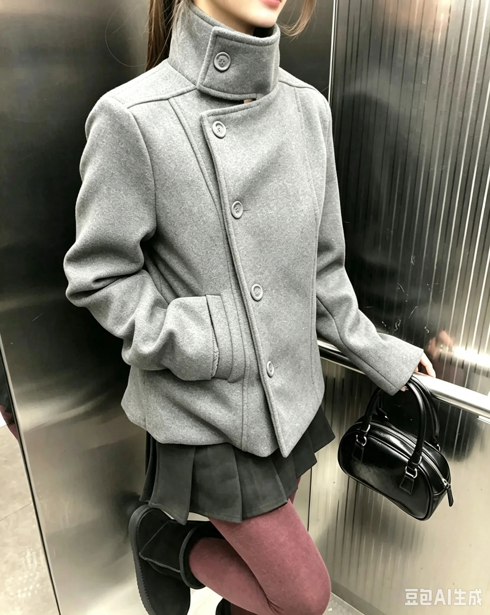 Fitted High-Collar Long-Sleeve Zip-Front Jacket