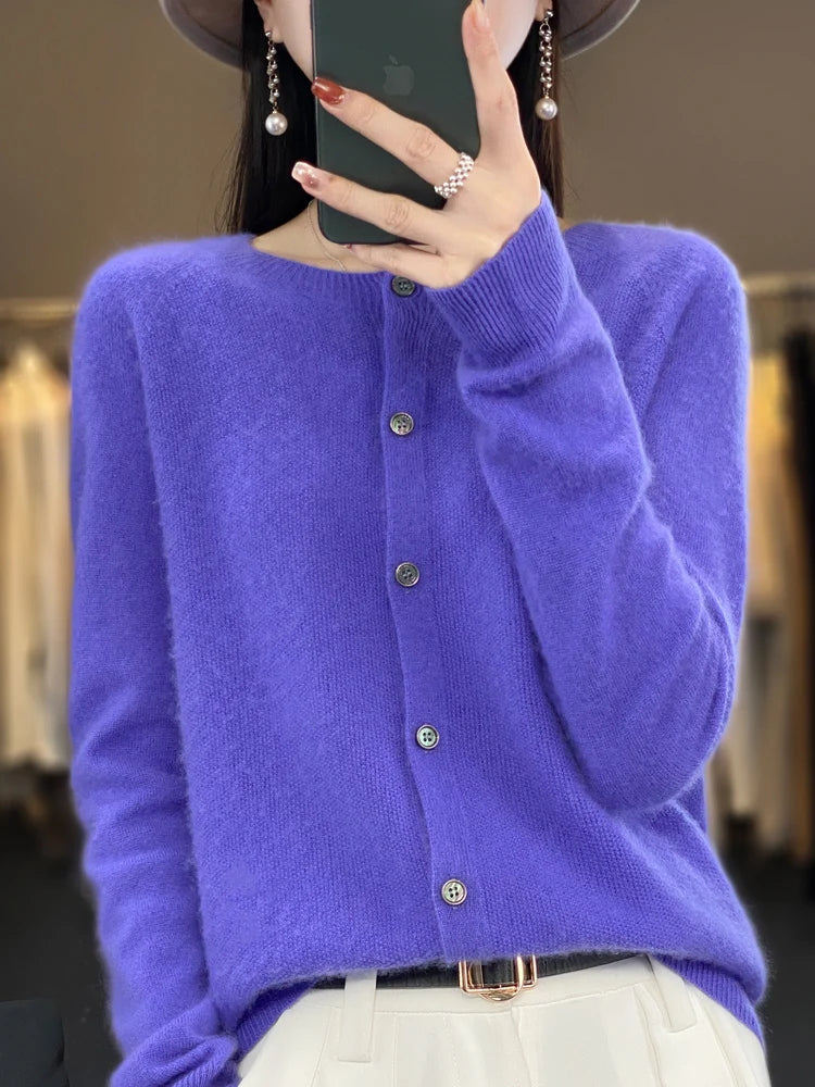 Women's Crew Neck Button Front Cardigan Casual Knit Layer