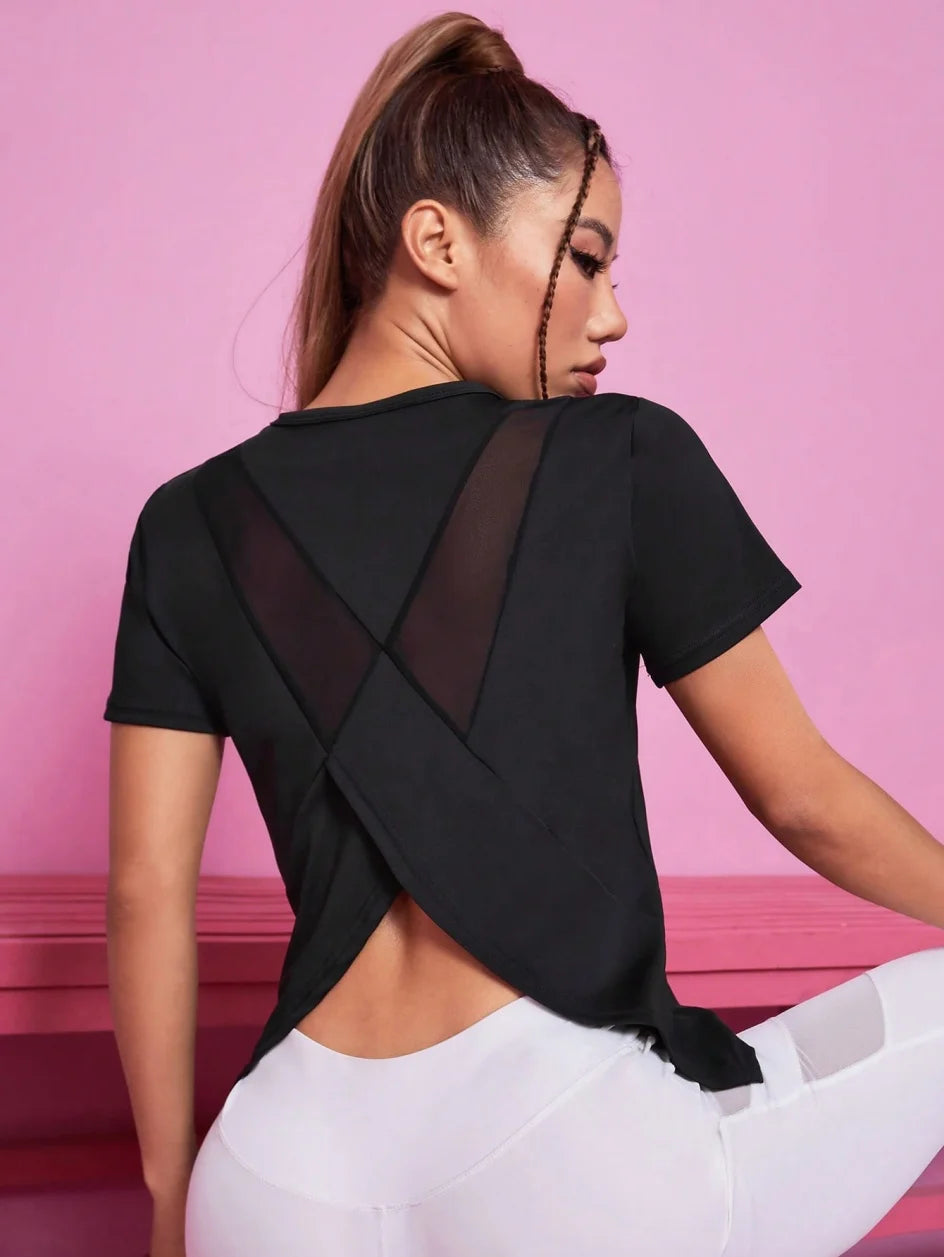 Women's Mesh-Back Short-Sleeve Workout Top