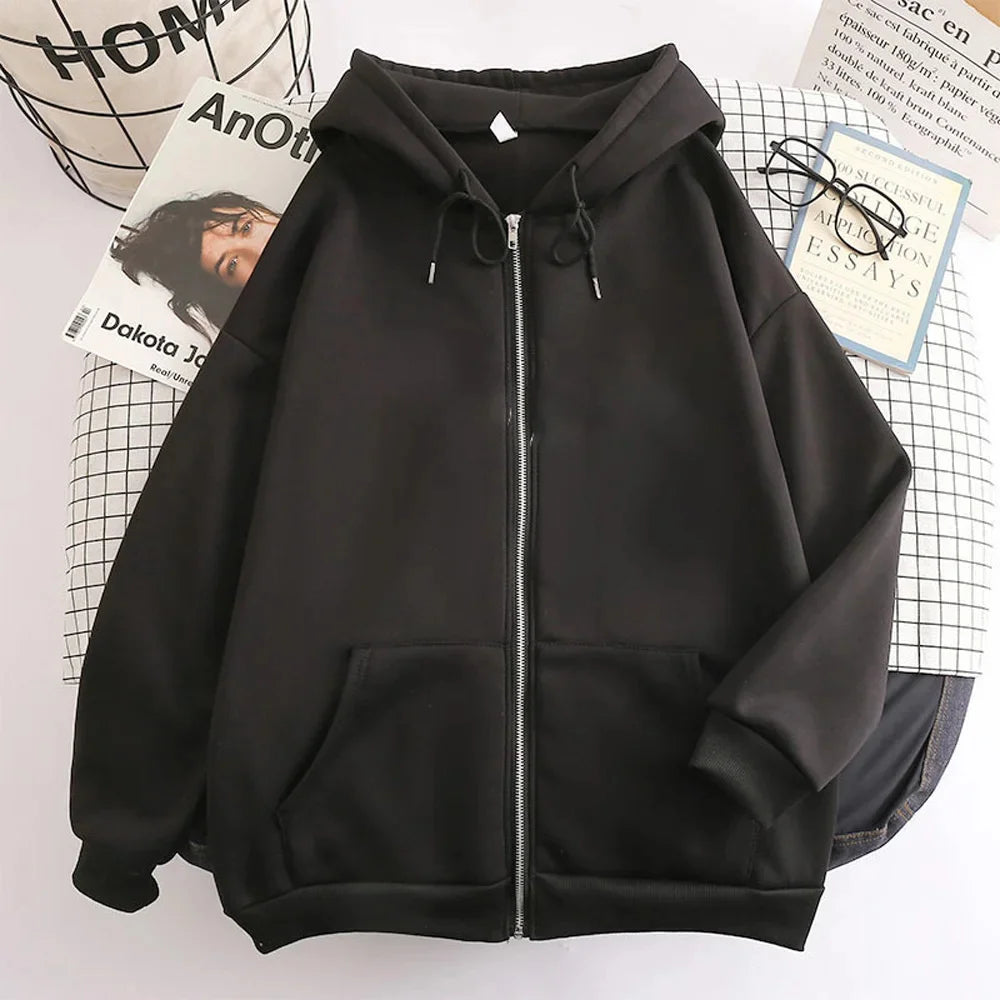 Long Sleeve Full Zip Casual Hooded Sweatshirt for Layering