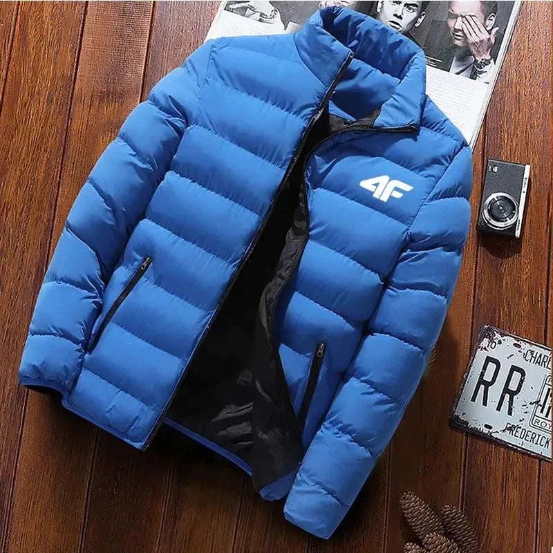 Men's Quilted Stand Collar Zip Front Jacket