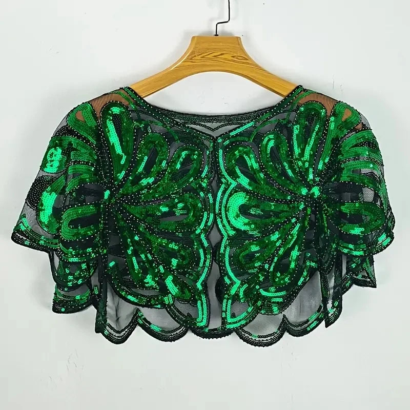 Floral Sequin Capelet for Layering over Dresses and Tops