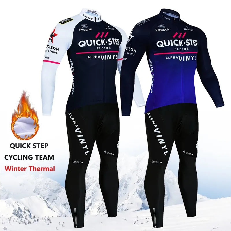 Men's Long Sleeve Fleece Cycling Jersey Set for Winter Bicycle Riding