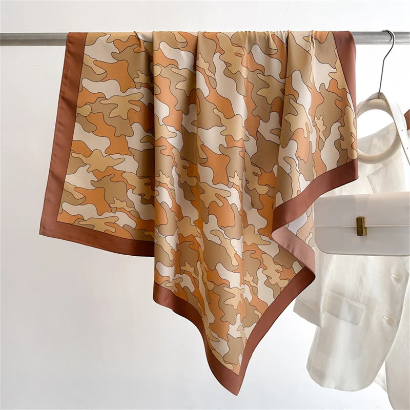 Printed Large Square Scarf with Decorative Border Designs
