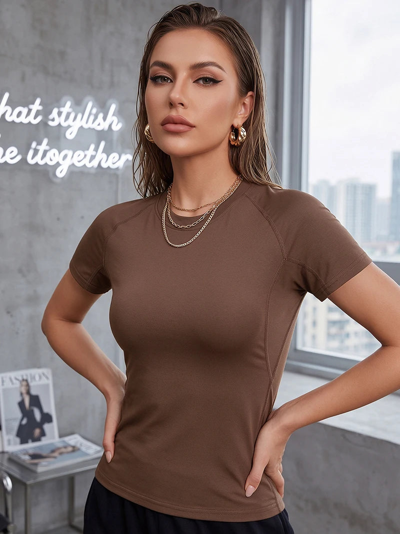 Women's Crew Neck Fitted Short Sleeve T-shirt For Workout Outfits