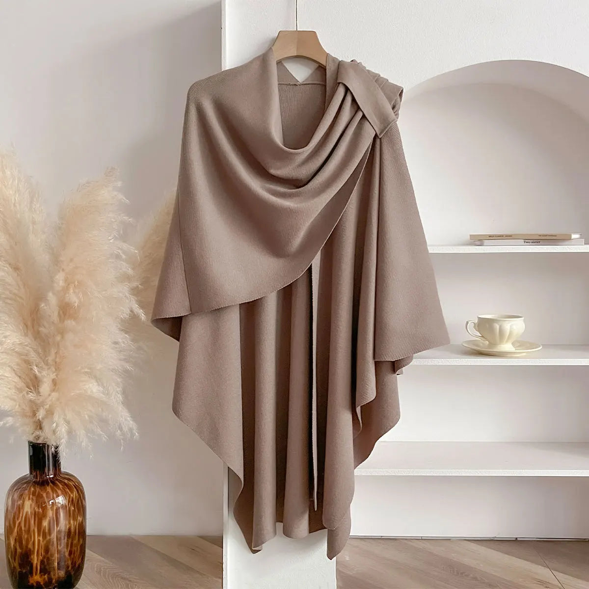 Solid Asymmetric Draped Wrap Scarf for Layering over Outfits