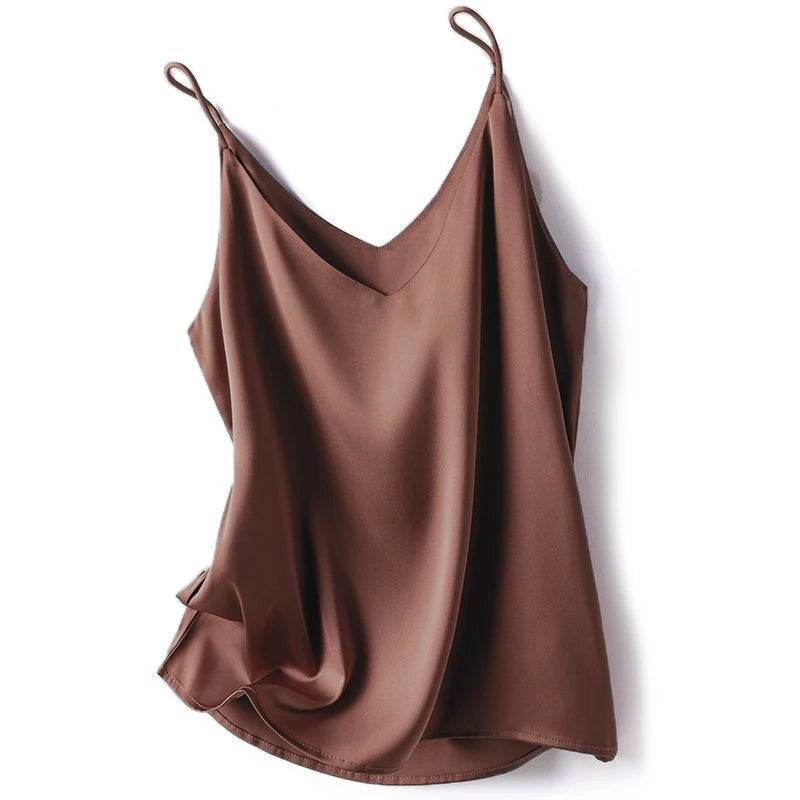 Women's Draped Camisole with a V Neckline and Thin Shoulder Straps
