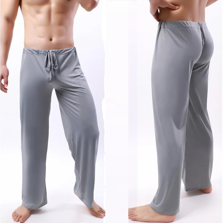 Men's Solid Elastic Waist Wide Straight Leg Lounge Pajama Pants