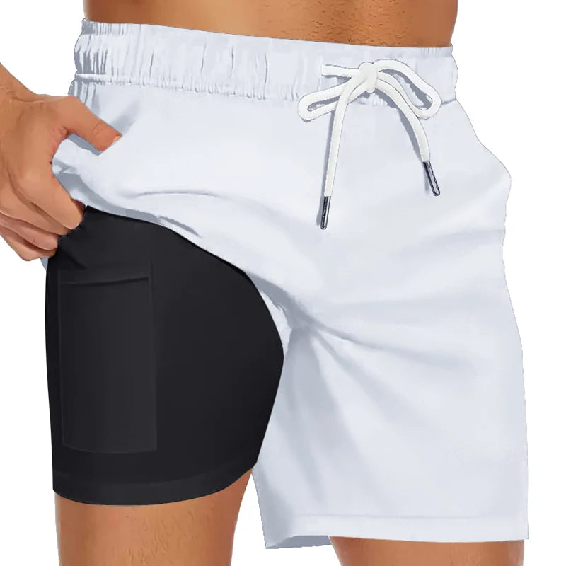 Men's Swim Shorts with Compression Liner and Phone Pocket for Beach and Pool Wear