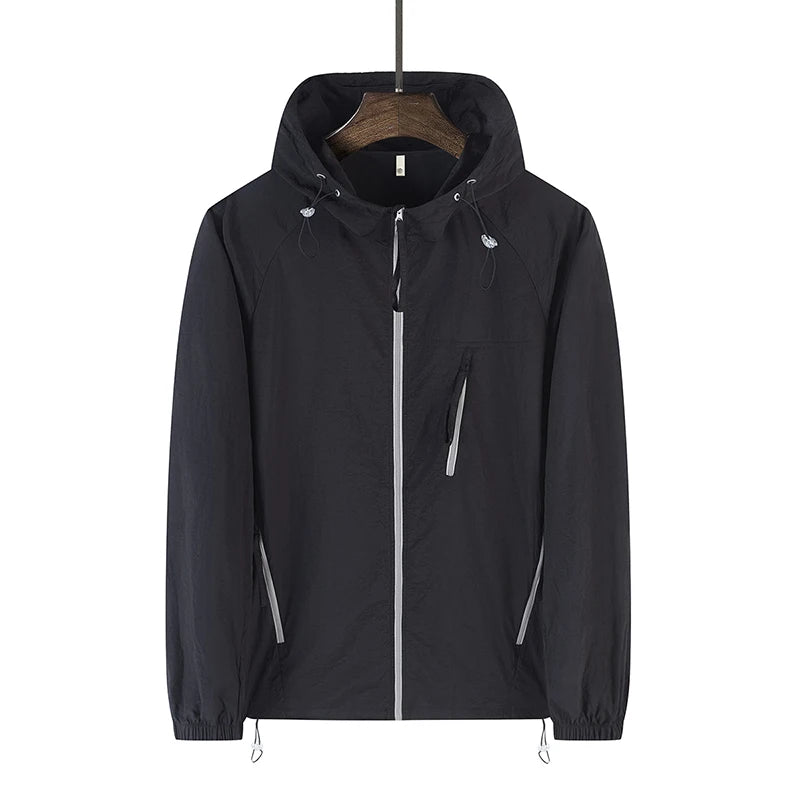 Hooded Long Sleeve Full Zip Outdoor Hiking Jacket with Pockets