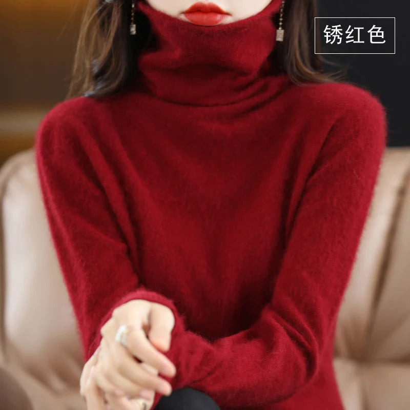 Women's Solid Long-Sleeve Turtleneck Loose Knit Pullover Sweater for Autumn Winter Outfits