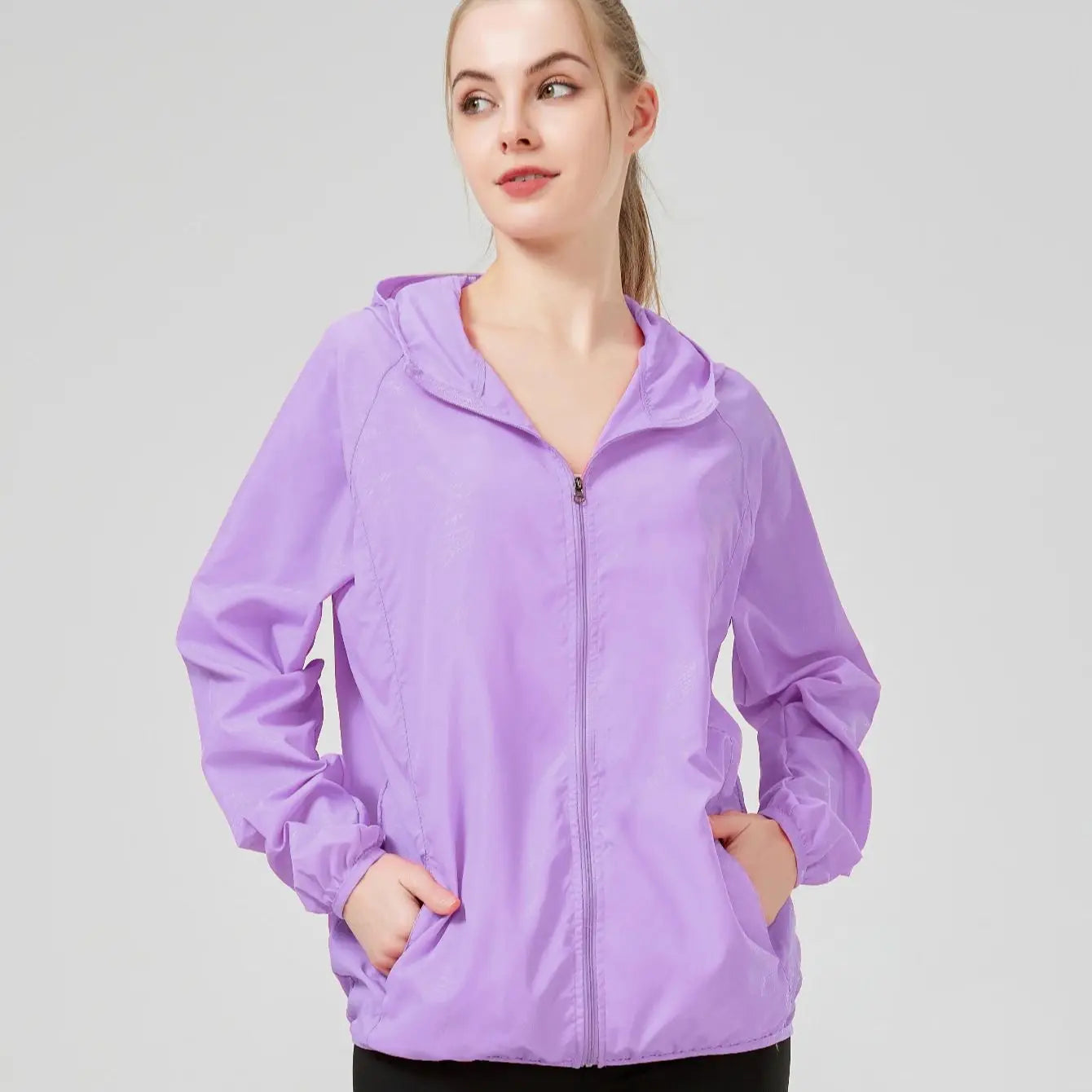 Hooded Long Sleeve Full Zip Outdoor Hiking Jacket with Pockets