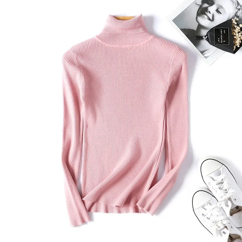 Women's Ribbed Mock Neck Long Sleeve Sweater Casual Knit Layer